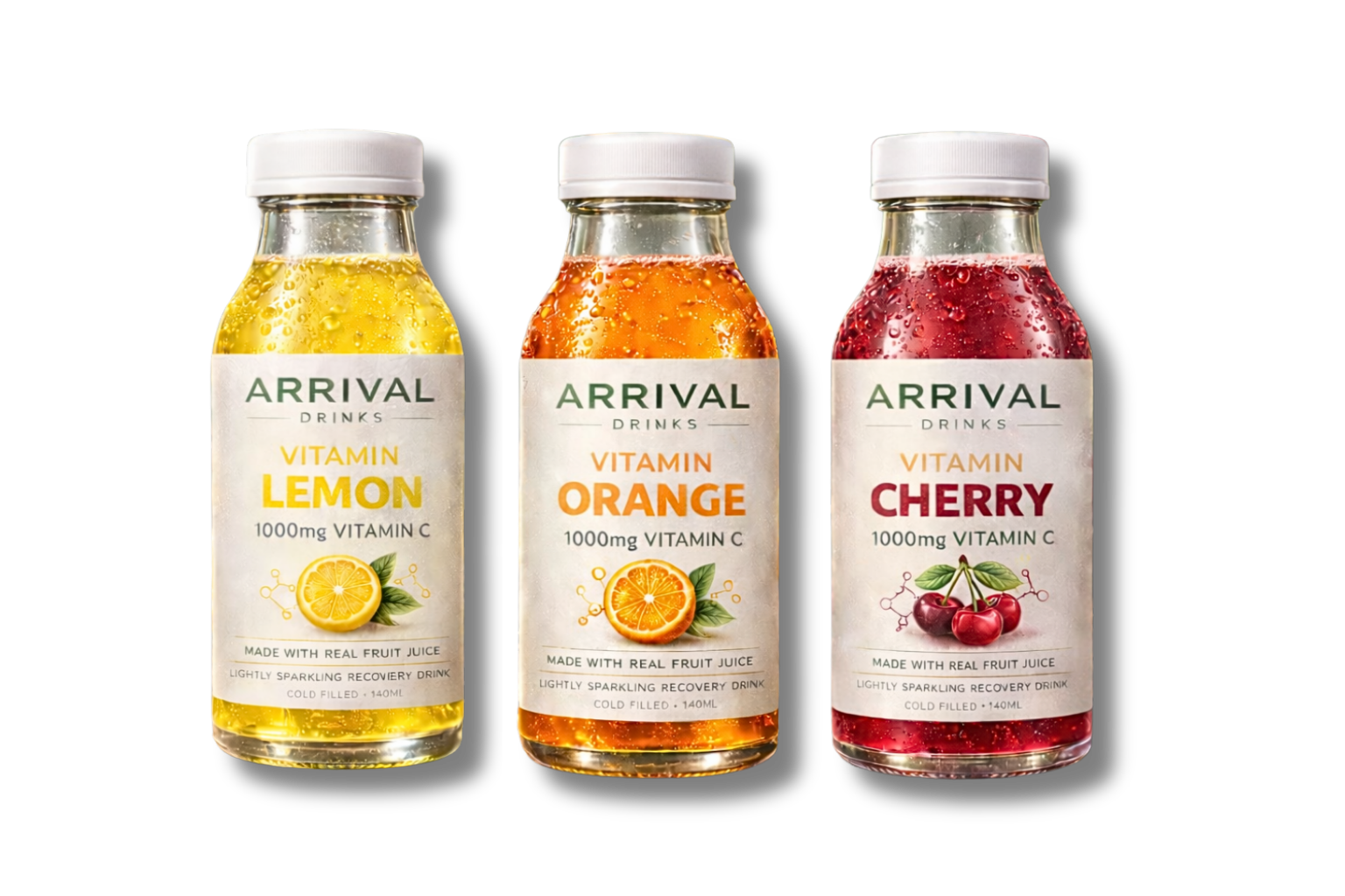 Arrival Drinks Launch Line — Lemon, Orange, Cherry